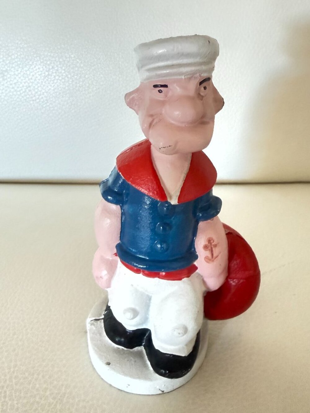 VINTAGE STYLE CAST IRON POPEYE THE SAILOR MAN FIGURINE SCULPTURE W LIFE PRESERVE